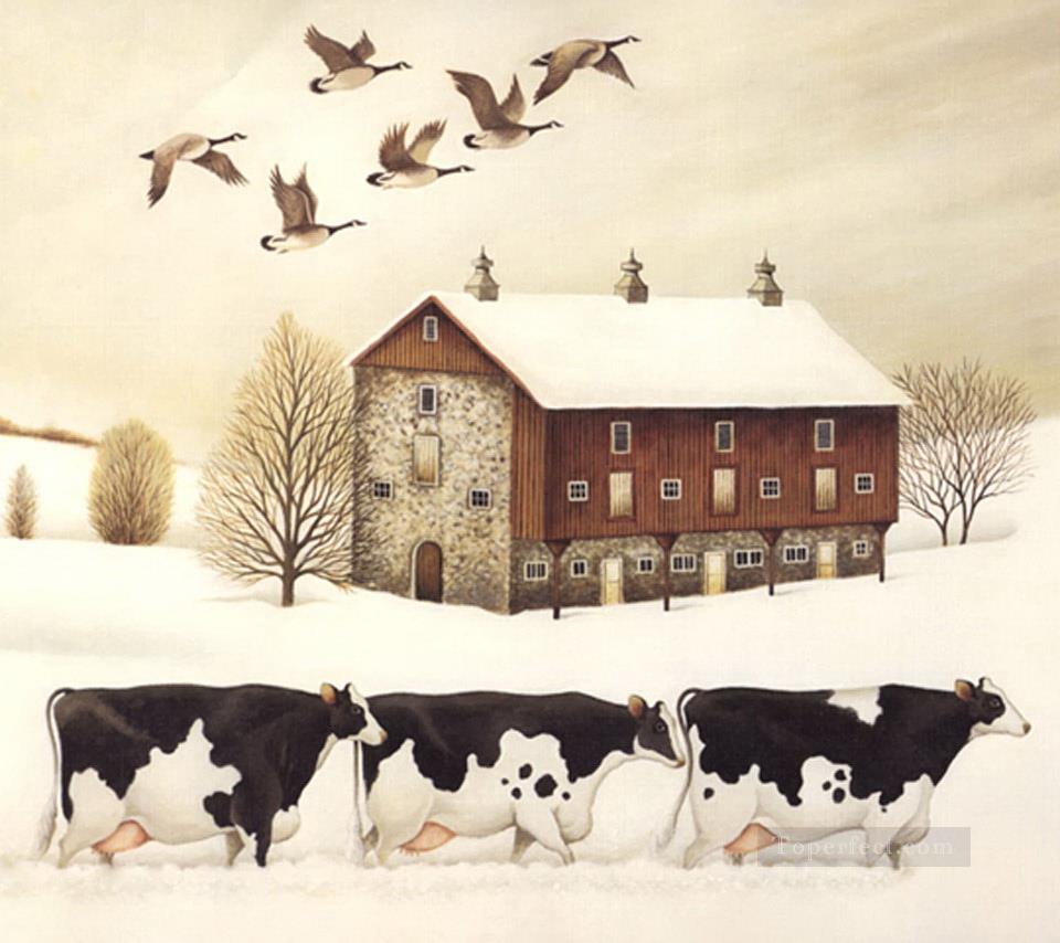 cows and mallards in winter Oil Paintings